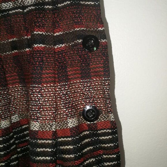 Vintage JAEGER Stripes Red & Black Pleated Wool Midi Skirt Size Medium - Picture 3 of 12